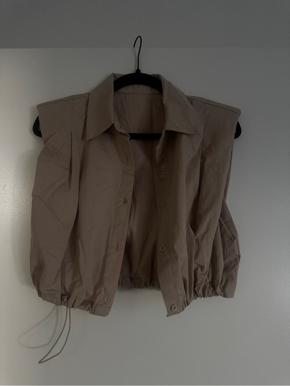 Cropped Drawstring Cotton Shirt Jacket - Taupe